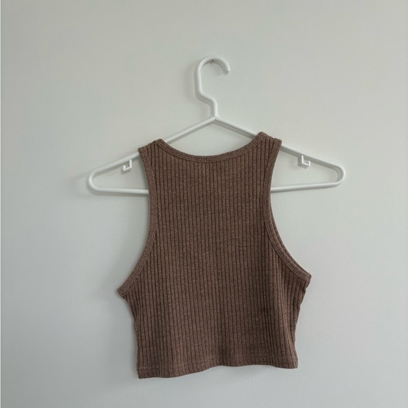 Brown Ribbed Crop Top - Picture 2 of 3